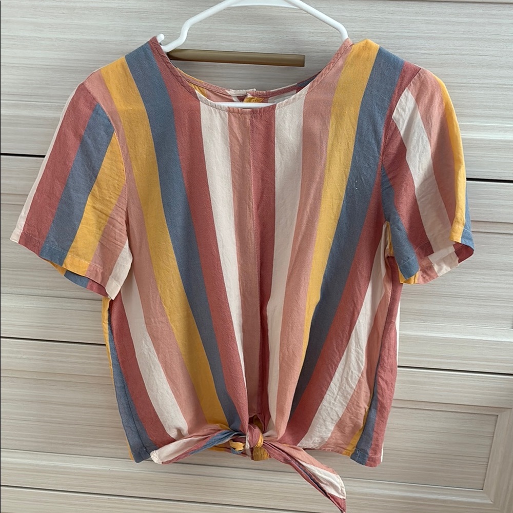 Madewell S Striped Multicolor Tie-Front Top